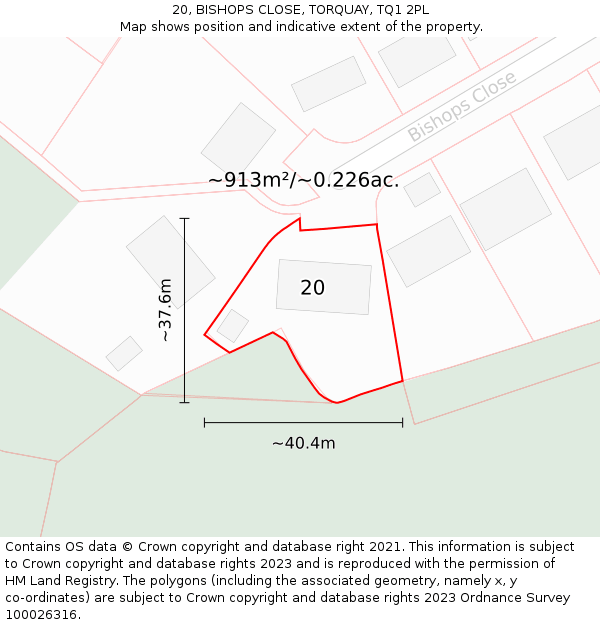 20, BISHOPS CLOSE, TORQUAY, TQ1 2PL: Plot and title map