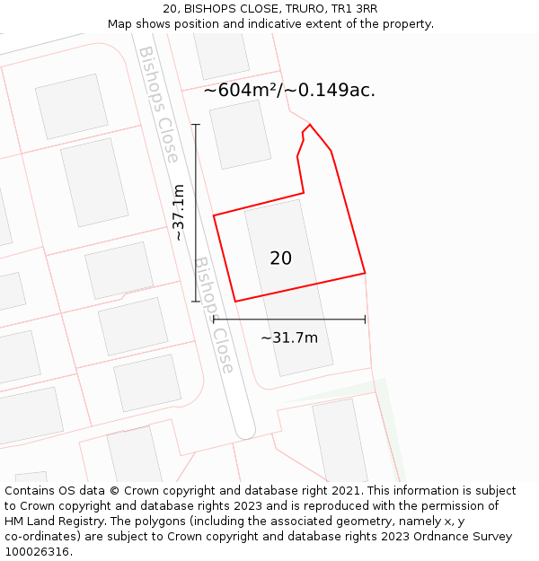 20, BISHOPS CLOSE, TRURO, TR1 3RR: Plot and title map