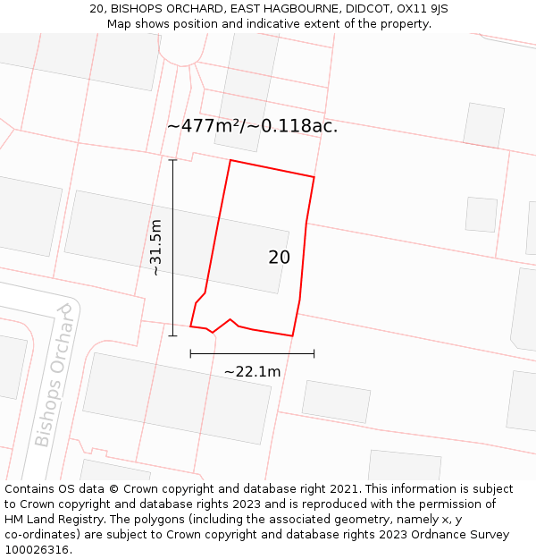 20, BISHOPS ORCHARD, EAST HAGBOURNE, DIDCOT, OX11 9JS: Plot and title map