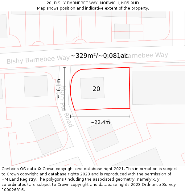 20, BISHY BARNEBEE WAY, NORWICH, NR5 9HD: Plot and title map