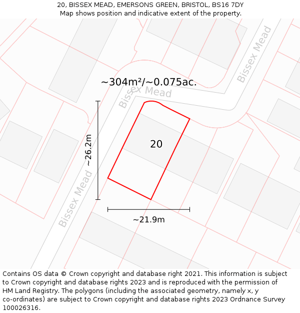 20, BISSEX MEAD, EMERSONS GREEN, BRISTOL, BS16 7DY: Plot and title map
