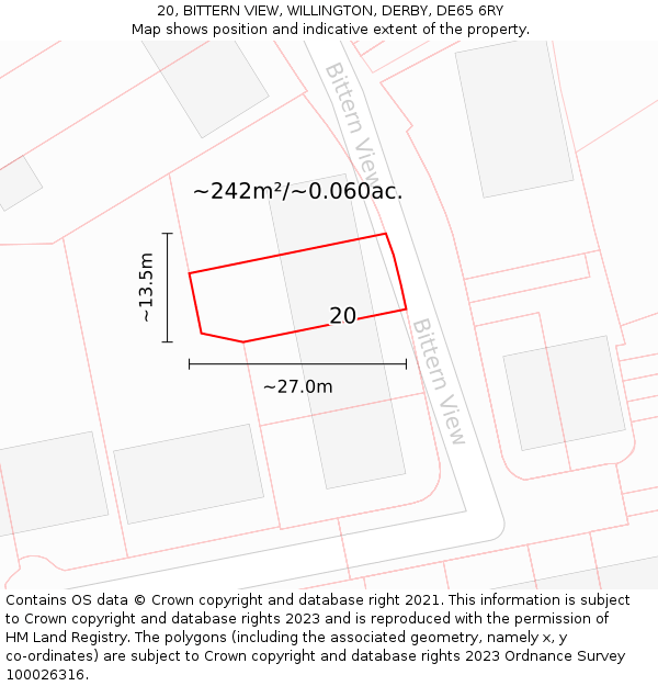 20, BITTERN VIEW, WILLINGTON, DERBY, DE65 6RY: Plot and title map
