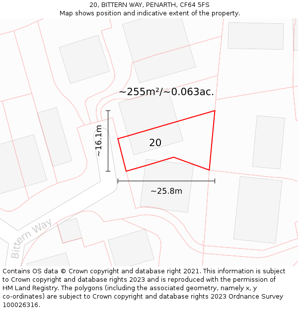 20, BITTERN WAY, PENARTH, CF64 5FS: Plot and title map
