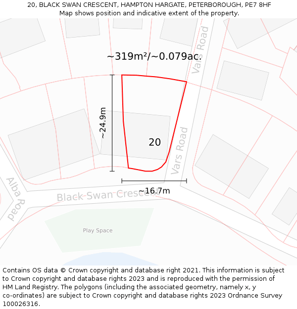 20, BLACK SWAN CRESCENT, HAMPTON HARGATE, PETERBOROUGH, PE7 8HF: Plot and title map