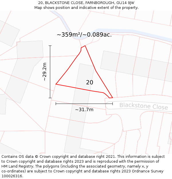 20, BLACKSTONE CLOSE, FARNBOROUGH, GU14 9JW: Plot and title map