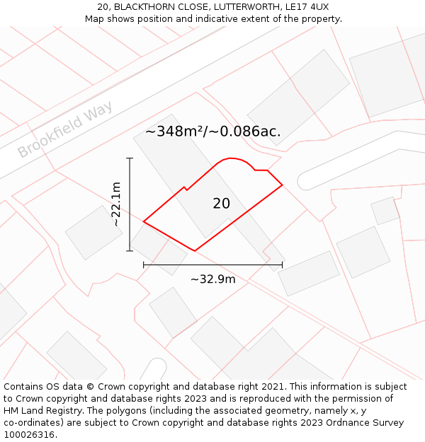 20, BLACKTHORN CLOSE, LUTTERWORTH, LE17 4UX: Plot and title map