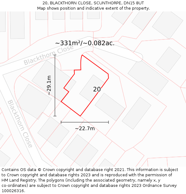 20, BLACKTHORN CLOSE, SCUNTHORPE, DN15 8UT: Plot and title map