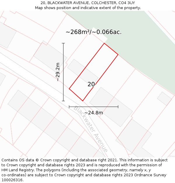 20, BLACKWATER AVENUE, COLCHESTER, CO4 3UY: Plot and title map