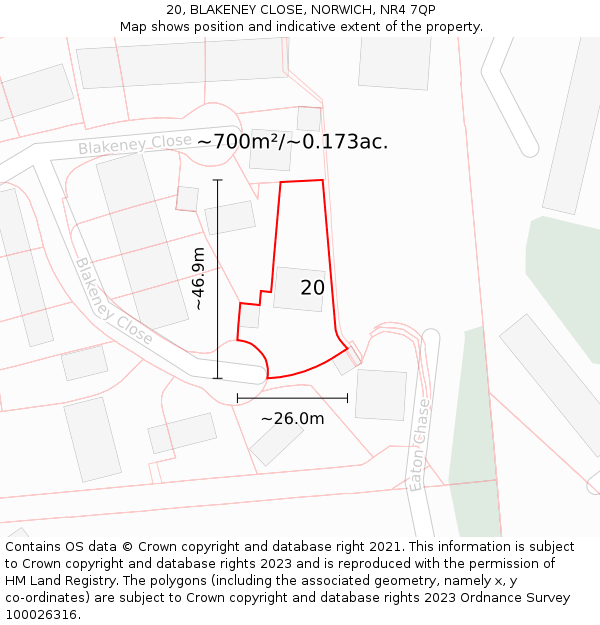 20, BLAKENEY CLOSE, NORWICH, NR4 7QP: Plot and title map