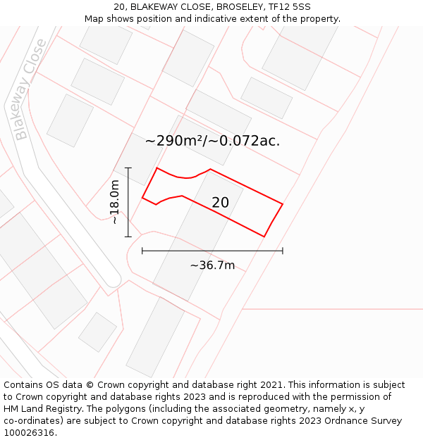 20, BLAKEWAY CLOSE, BROSELEY, TF12 5SS: Plot and title map