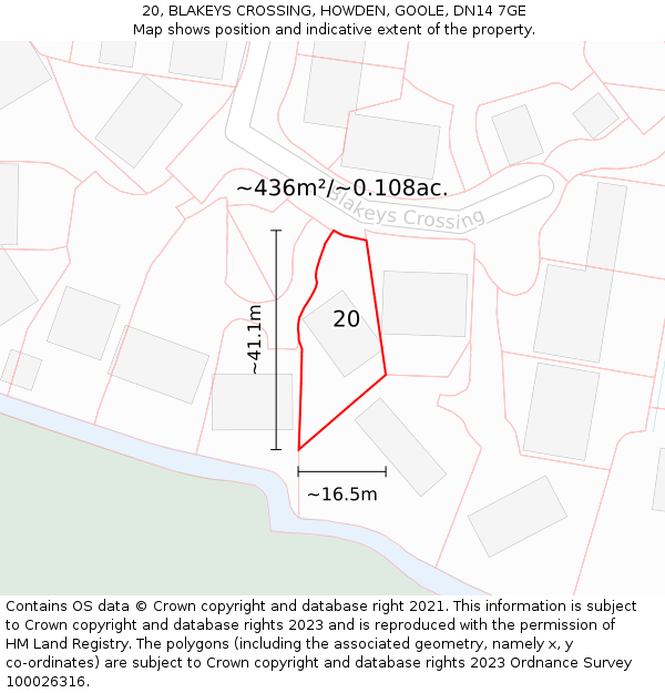 20, BLAKEYS CROSSING, HOWDEN, GOOLE, DN14 7GE: Plot and title map