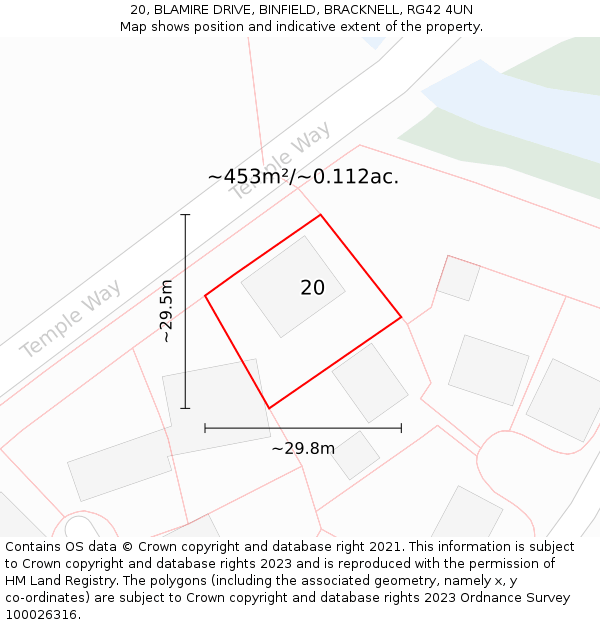 20, BLAMIRE DRIVE, BINFIELD, BRACKNELL, RG42 4UN: Plot and title map