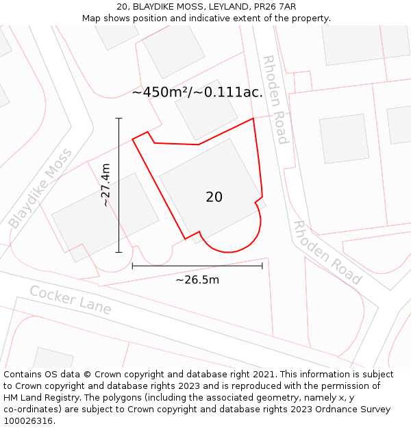 20, BLAYDIKE MOSS, LEYLAND, PR26 7AR: Plot and title map