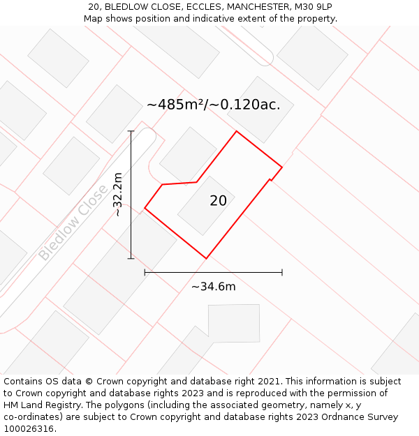 20, BLEDLOW CLOSE, ECCLES, MANCHESTER, M30 9LP: Plot and title map
