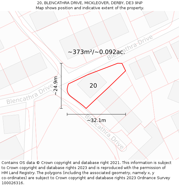 20, BLENCATHRA DRIVE, MICKLEOVER, DERBY, DE3 9NP: Plot and title map