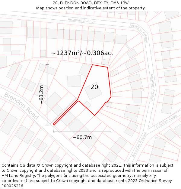 20, BLENDON ROAD, BEXLEY, DA5 1BW: Plot and title map