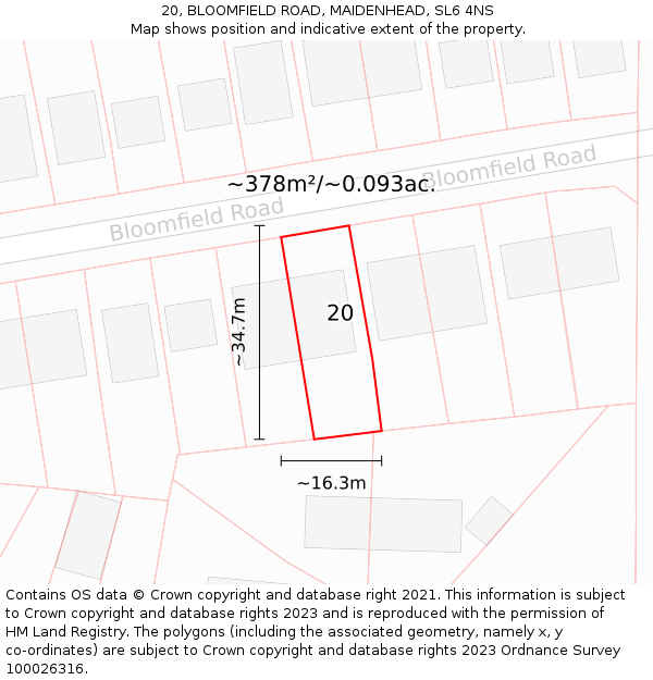 20, BLOOMFIELD ROAD, MAIDENHEAD, SL6 4NS: Plot and title map