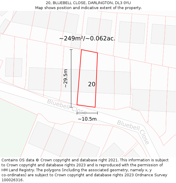 20, BLUEBELL CLOSE, DARLINGTON, DL3 0YU: Plot and title map