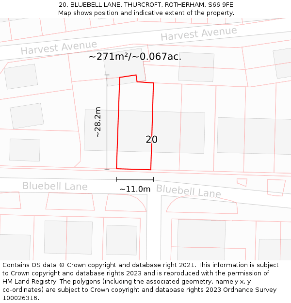 20, BLUEBELL LANE, THURCROFT, ROTHERHAM, S66 9FE: Plot and title map