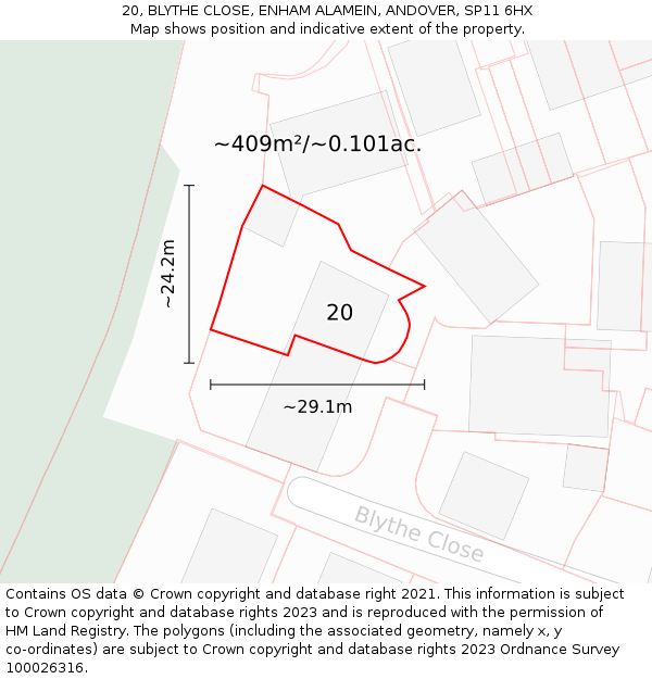 20, BLYTHE CLOSE, ENHAM ALAMEIN, ANDOVER, SP11 6HX: Plot and title map