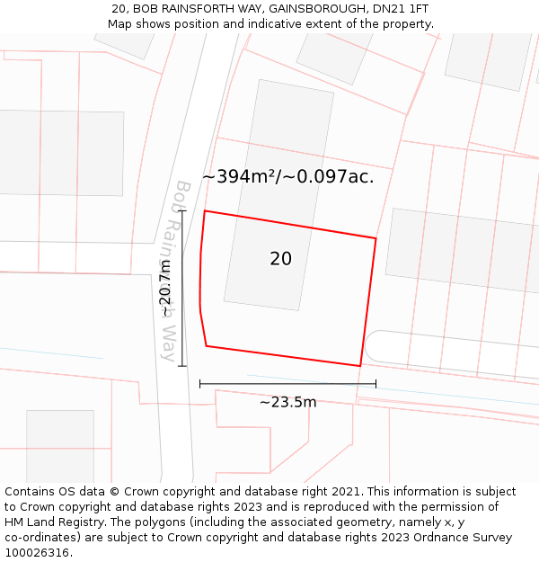 20, BOB RAINSFORTH WAY, GAINSBOROUGH, DN21 1FT: Plot and title map