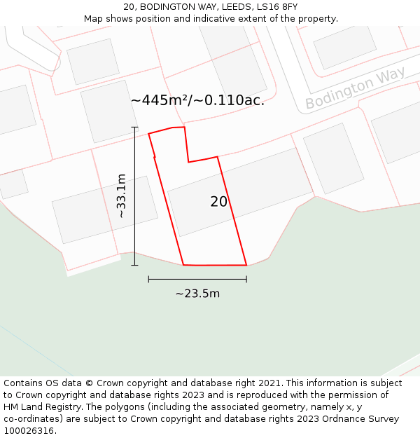 20, BODINGTON WAY, LEEDS, LS16 8FY: Plot and title map