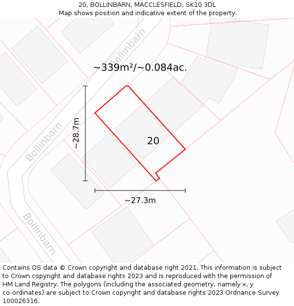 20, BOLLINBARN, MACCLESFIELD, SK10 3DL: Plot and title map