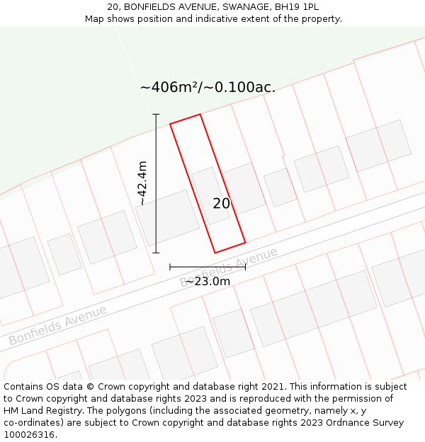 20, BONFIELDS AVENUE, SWANAGE, BH19 1PL: Plot and title map