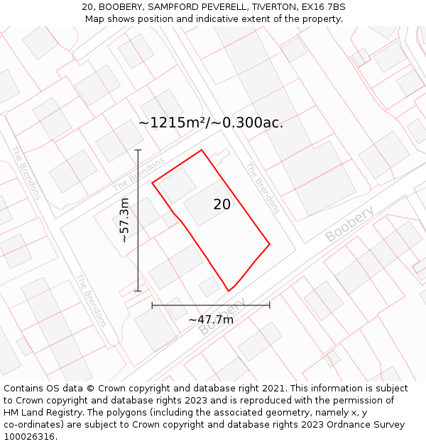 20, BOOBERY, SAMPFORD PEVERELL, TIVERTON, EX16 7BS: Plot and title map