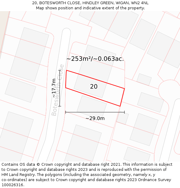 20, BOTESWORTH CLOSE, HINDLEY GREEN, WIGAN, WN2 4NL: Plot and title map