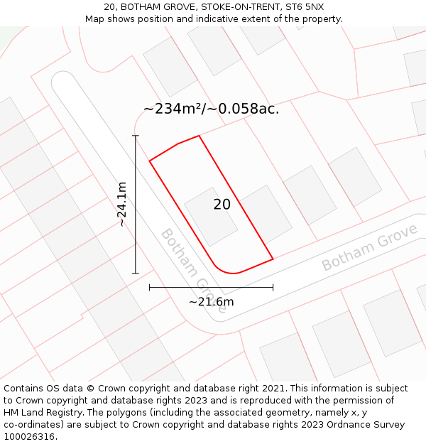 20, BOTHAM GROVE, STOKE-ON-TRENT, ST6 5NX: Plot and title map