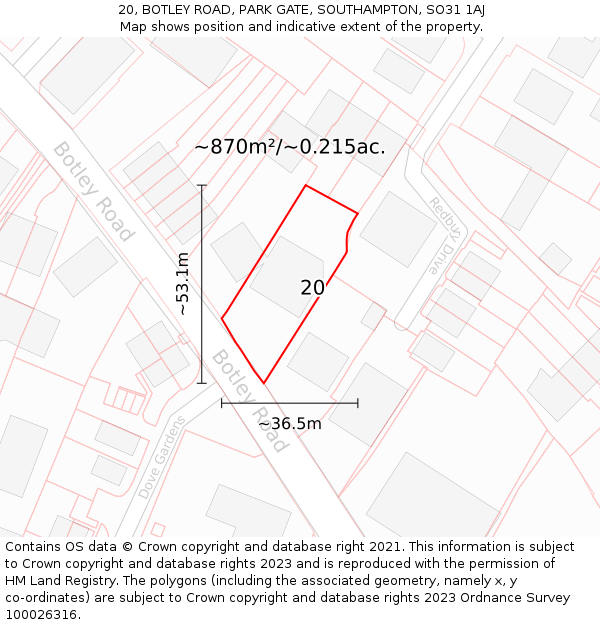 20, BOTLEY ROAD, PARK GATE, SOUTHAMPTON, SO31 1AJ: Plot and title map
