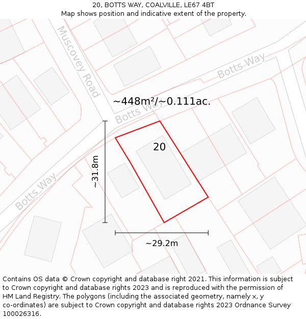 20, BOTTS WAY, COALVILLE, LE67 4BT: Plot and title map