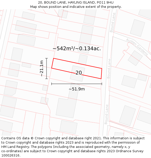 20, BOUND LANE, HAYLING ISLAND, PO11 9HU: Plot and title map
