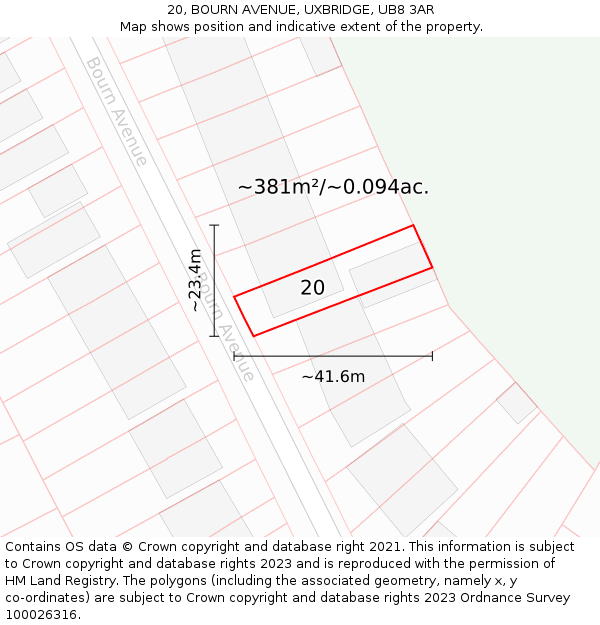 20, BOURN AVENUE, UXBRIDGE, UB8 3AR: Plot and title map