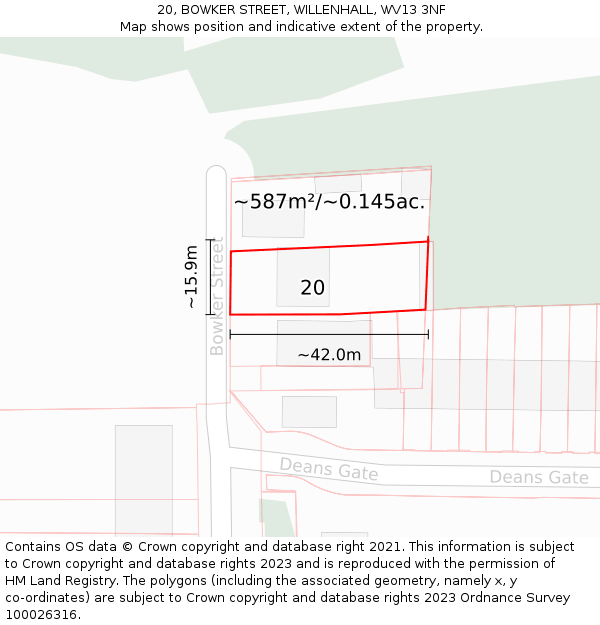 20, BOWKER STREET, WILLENHALL, WV13 3NF: Plot and title map