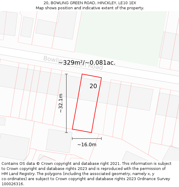 20, BOWLING GREEN ROAD, HINCKLEY, LE10 1EX: Plot and title map