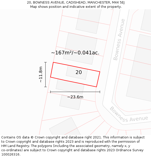 20, BOWNESS AVENUE, CADISHEAD, MANCHESTER, M44 5EJ: Plot and title map
