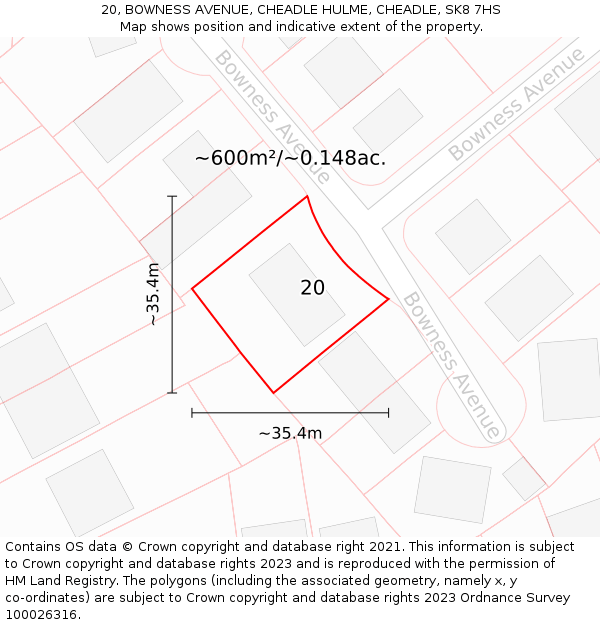 20, BOWNESS AVENUE, CHEADLE HULME, CHEADLE, SK8 7HS: Plot and title map