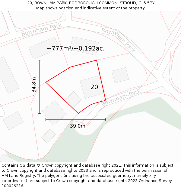 20, BOWNHAM PARK, RODBOROUGH COMMON, STROUD, GL5 5BY: Plot and title map