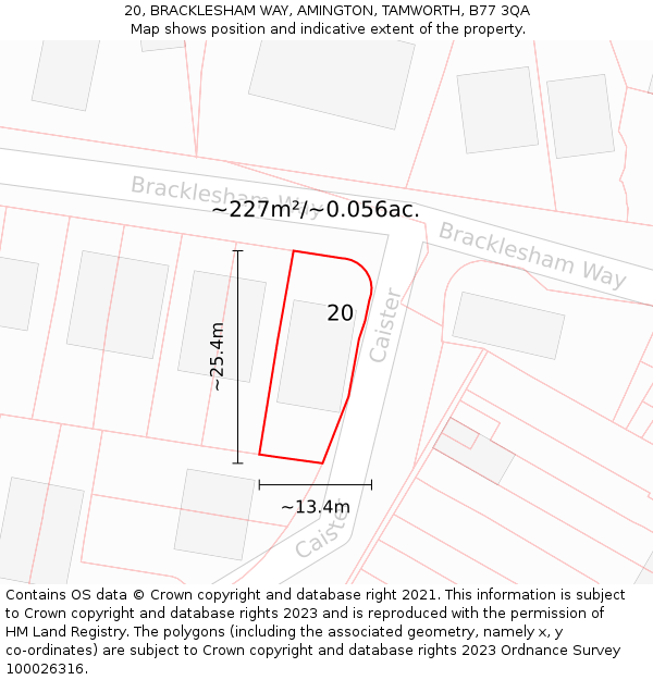 20, BRACKLESHAM WAY, AMINGTON, TAMWORTH, B77 3QA: Plot and title map