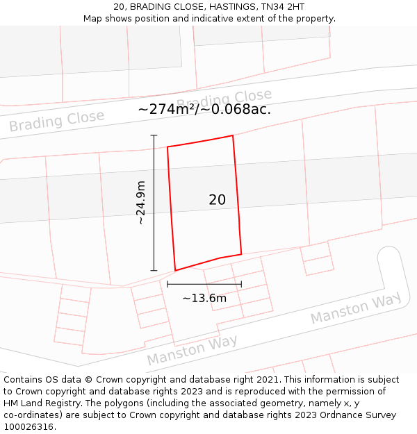 20, BRADING CLOSE, HASTINGS, TN34 2HT: Plot and title map