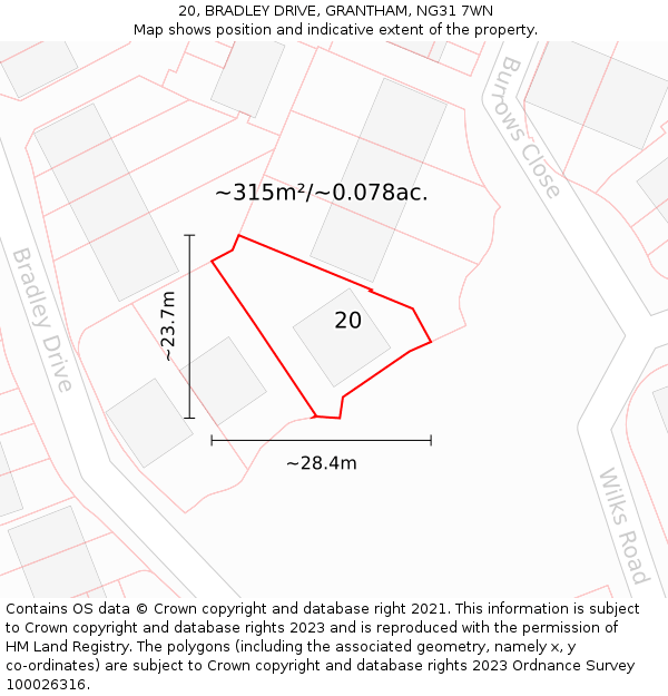 20, BRADLEY DRIVE, GRANTHAM, NG31 7WN: Plot and title map