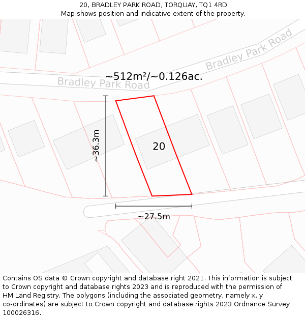 20, BRADLEY PARK ROAD, TORQUAY, TQ1 4RD: Plot and title map