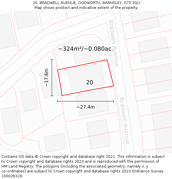 20, BRADWELL AVENUE, DODWORTH, BARNSLEY, S75 3QU: Plot and title map