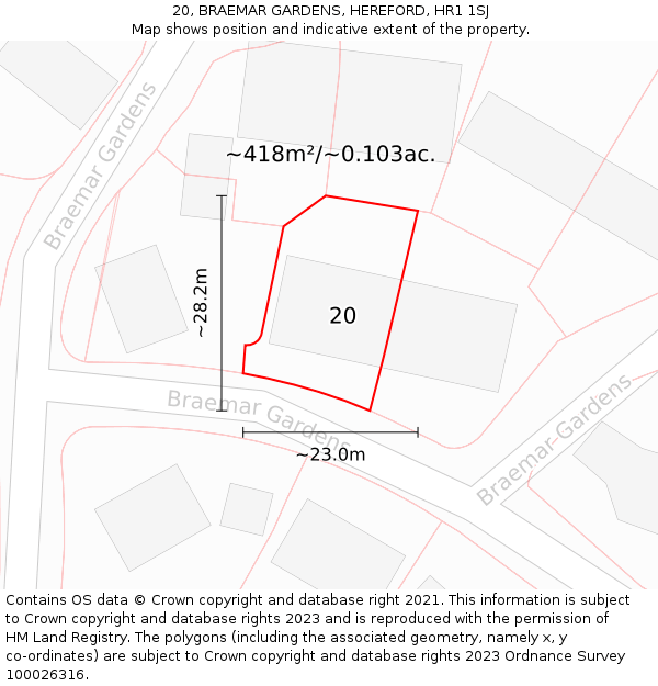 20, BRAEMAR GARDENS, HEREFORD, HR1 1SJ: Plot and title map