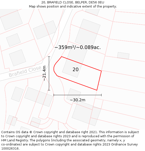 20, BRAFIELD CLOSE, BELPER, DE56 0EU: Plot and title map