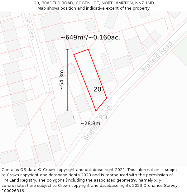 20, BRAFIELD ROAD, COGENHOE, NORTHAMPTON, NN7 1ND: Plot and title map