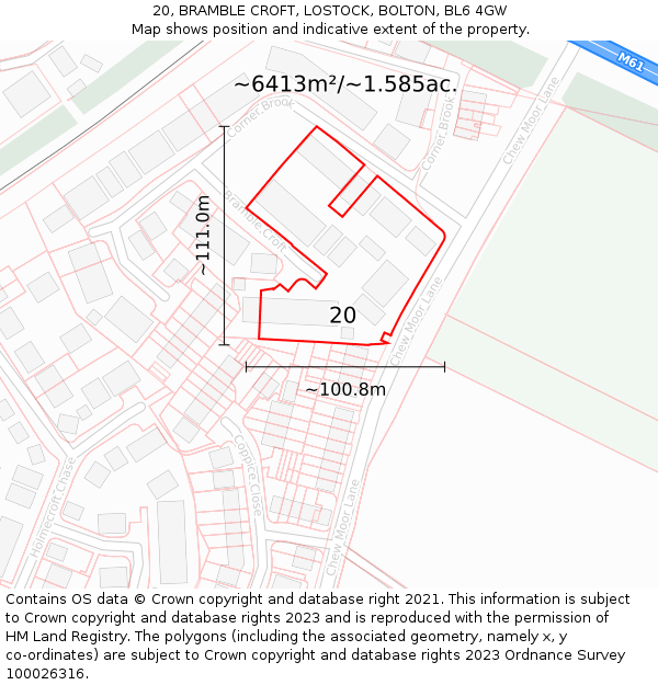 20, BRAMBLE CROFT, LOSTOCK, BOLTON, BL6 4GW: Plot and title map