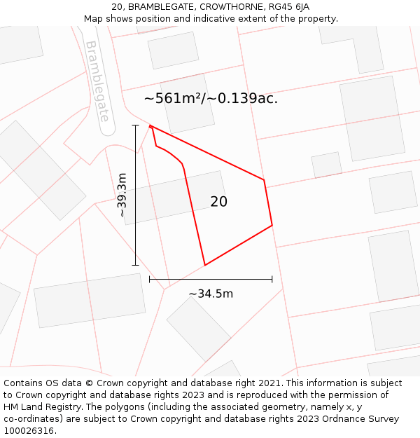 20, BRAMBLEGATE, CROWTHORNE, RG45 6JA: Plot and title map